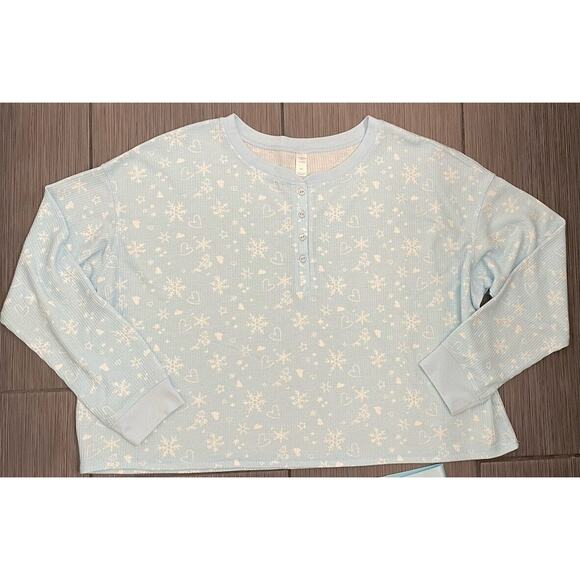 Arizona Body Juniors Waffle Long Sleeve 2pc Shorts Pajama Set Blue Heart XXL NWT - Picture 2 of 10